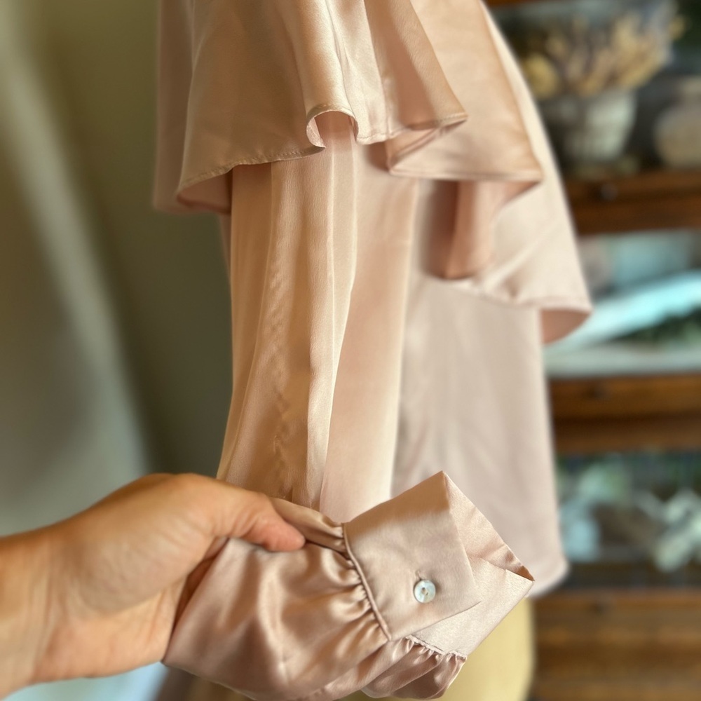 Zara mauve pale pink silk look long sleeve blouse medium - Picture 4 of 9
